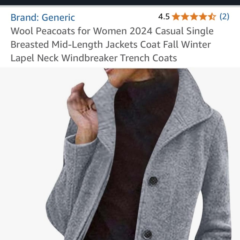 Wool Peacoat for Women Single Breasted Mid-Length Jacket Coat Lapel Trench Coat